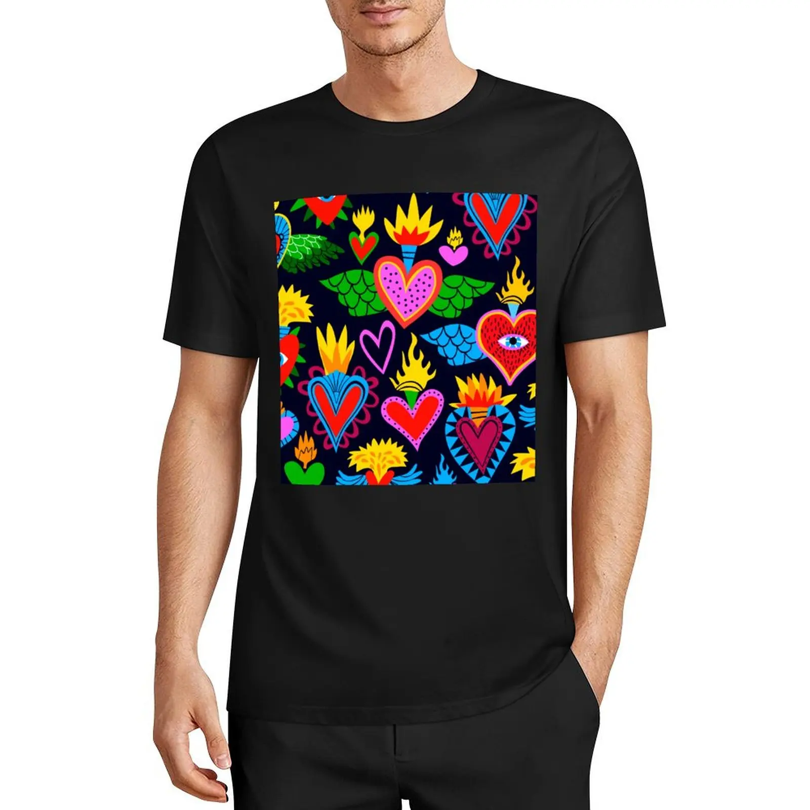 

Mexican Heart Milagro T-Shirt vintage street wear man clothes vintage clothes black t shirts for men