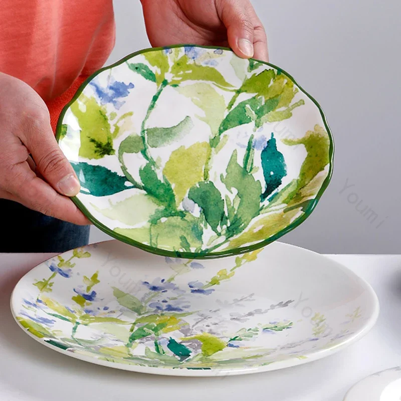 Creative Luxury Ceramic Plates High End Flower Soup Bowls Delicious Dishes Household Large Dining Plate Exquisite Tableware Set