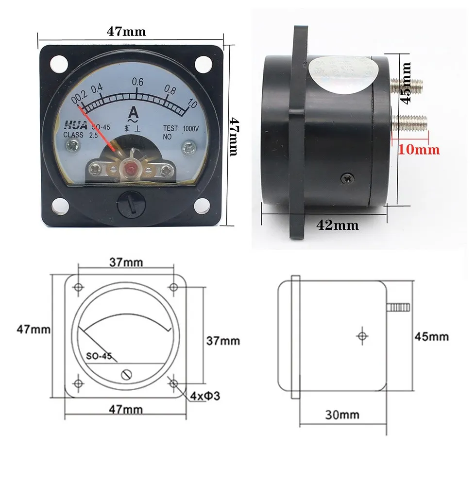 SO-45 / DH-45DC Amperometro Puntatore analogico DC1A2A3A5A10A15A20A30A Tester di corrente per test elettrico