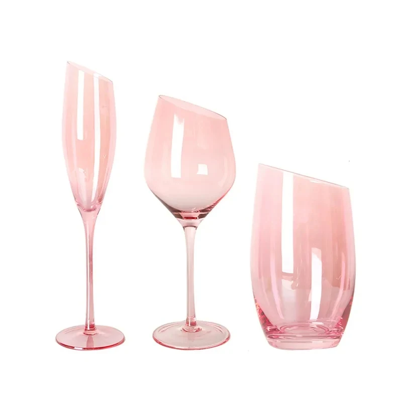 Pink Flamingo Slanted Champagne Wine Glasses Water Cup Set Crystal Light Luxury Retro Goblet Home High-Value Bordeaux Wine Glass