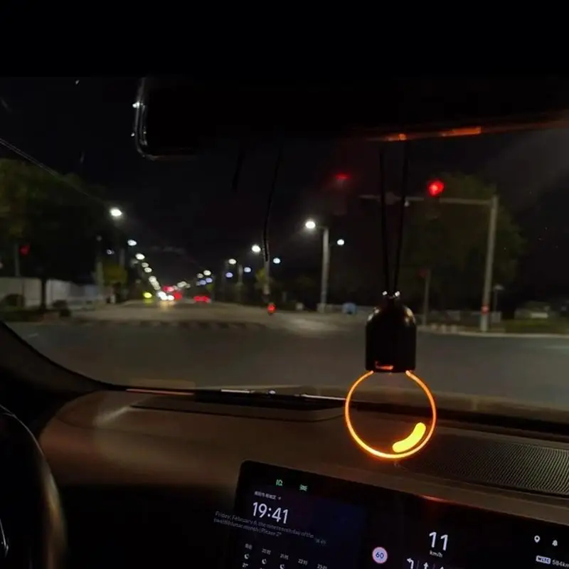 Rechargeable Smiley Face LED Car Pendant Acrylic Luminous Rearview Mirror Hanging Ornament Auto Interior Atmosphere Decor Light view 3