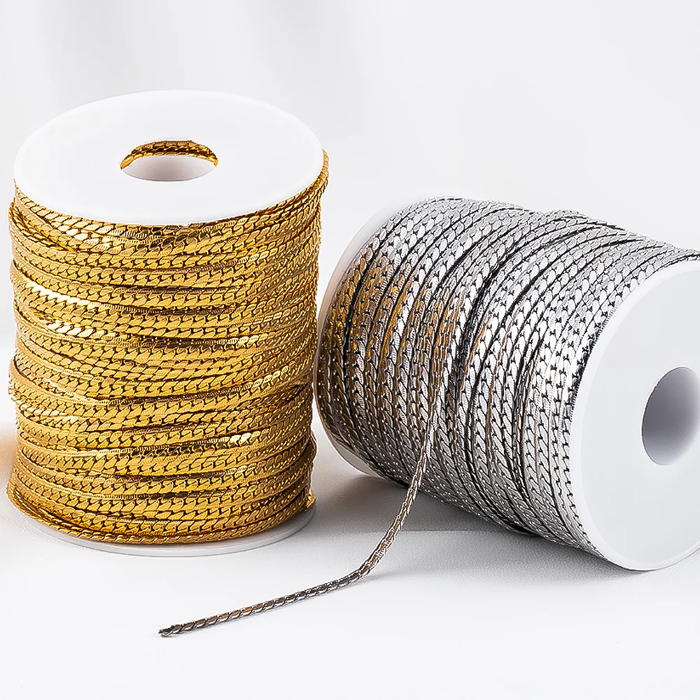 1 Meter Edelstahl 4 mm geprägte flache Kette für DIY kubanische Halskette Armband Schmuckherstellung Zubehör