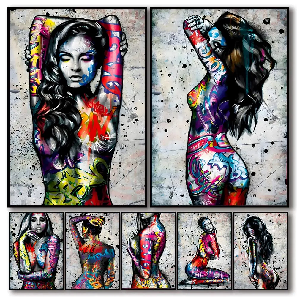 Street Art Woman Body Graffiti Wall Art Canvas Painting Female Body Tattoo Poster And Prints Pictures For Bedroom Home Decor