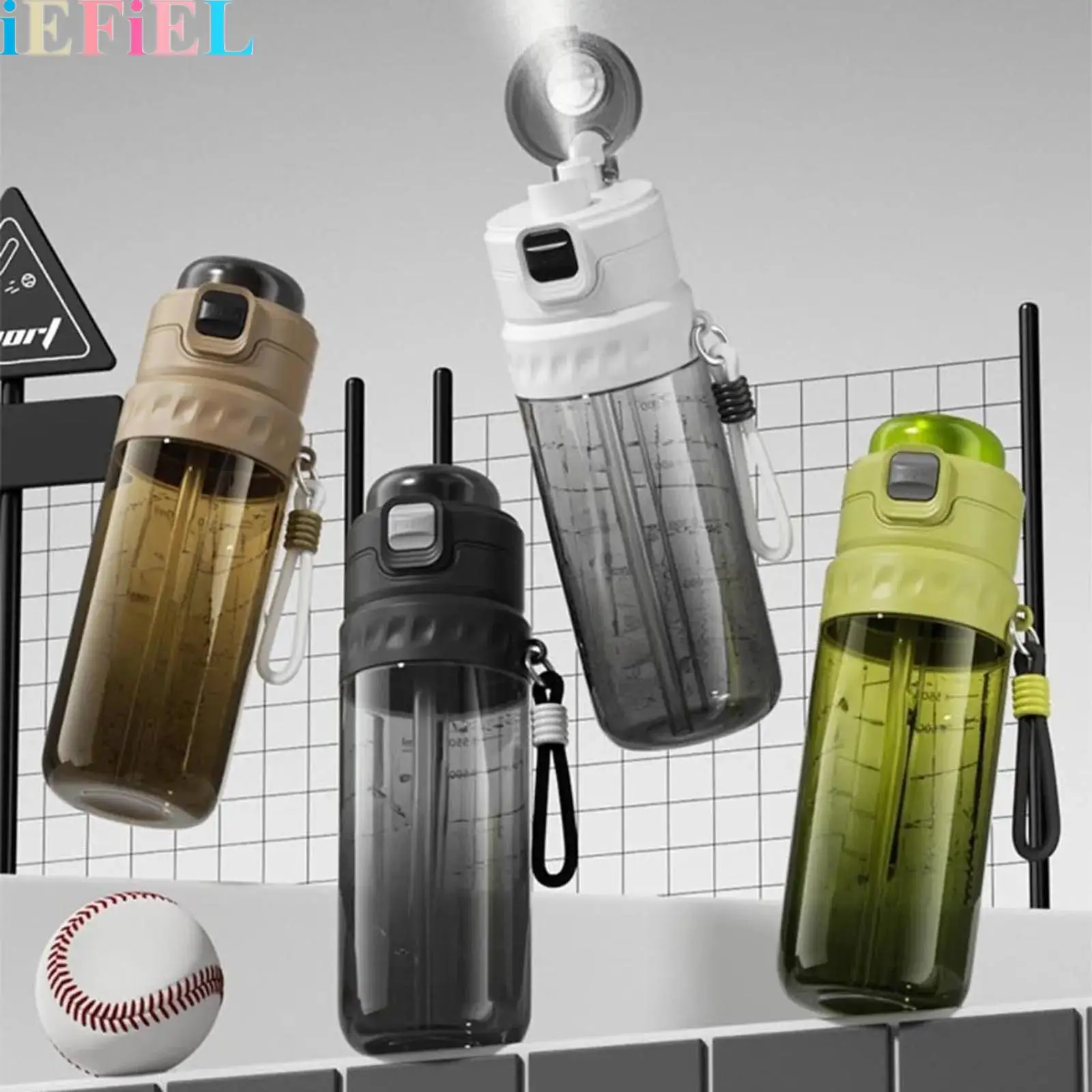 750ml Water Bottle with Scale Direct Drink Straw Drink And Press-type Mist Spray with Safe Lock Portable Water Bottle