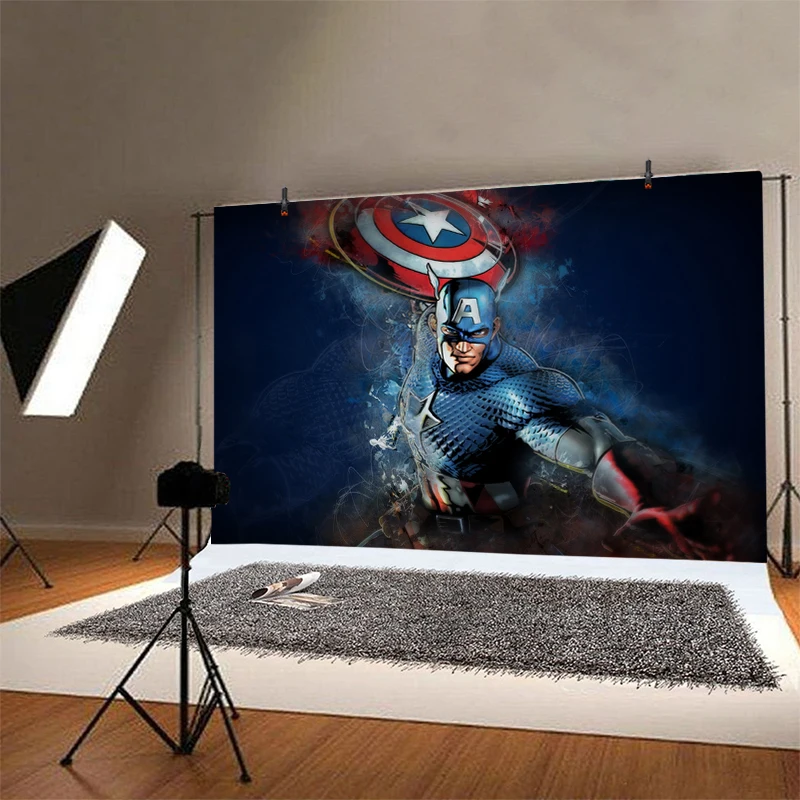 Captain America Backdrop Birthday Decorations Banner for Kids The First Avenger Party Superhero Cartoon Figure Photo Background