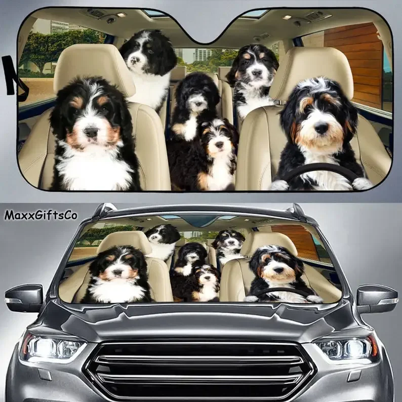 Berne doodle Car Sun Shade, Berne doodle Windshield, Dogs Family Sunshade, Dogs Car Accessories, Car Decoration, Gift For Dad, M