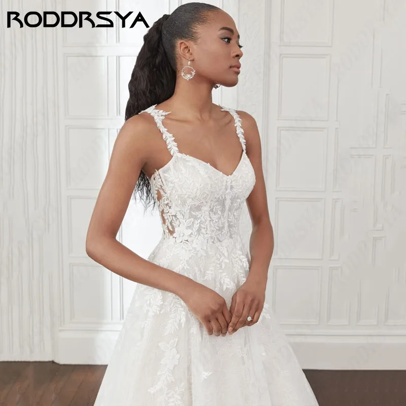 RODDRSYA-vestidos de novia bohemios de encaje con cuello en V, corte en A, Vintage, tul, Suknia soblubna, elegantes tirantes finos, fiesta nupcial, hecho a medida vestidos de novia bohemios de encaje con cuello en V, c