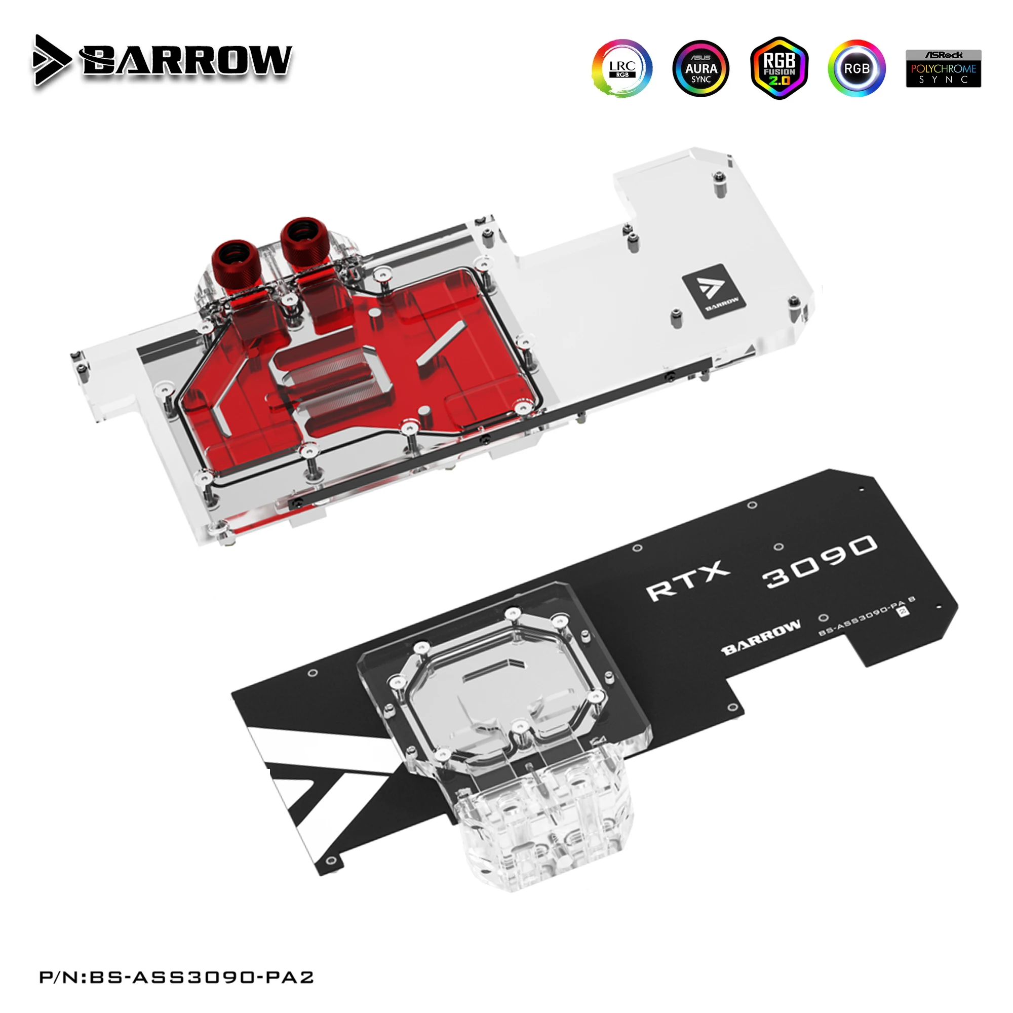 

Barrow GPU Water Block Cooling Backplane for ASUS ROG STRIX RTX 3090 3080 GAMING,Water cooled Backplate,BS-ASS3090-PA2 B