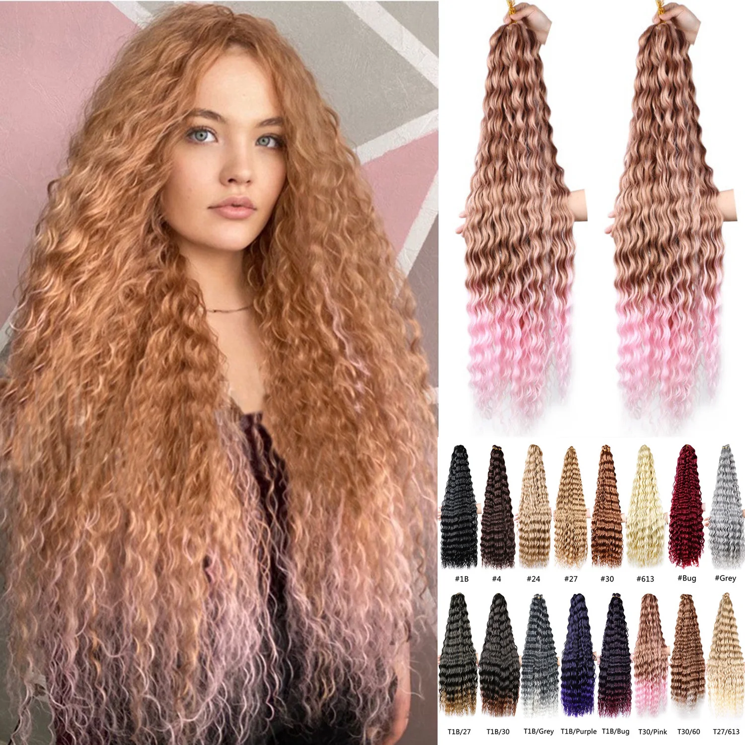 

30-дюймовые глубокие волны, синтетические волнистые волосы, твист, вязанные крючком, кудри, вязанные крючком косы, плетение наращивания волос для женщин