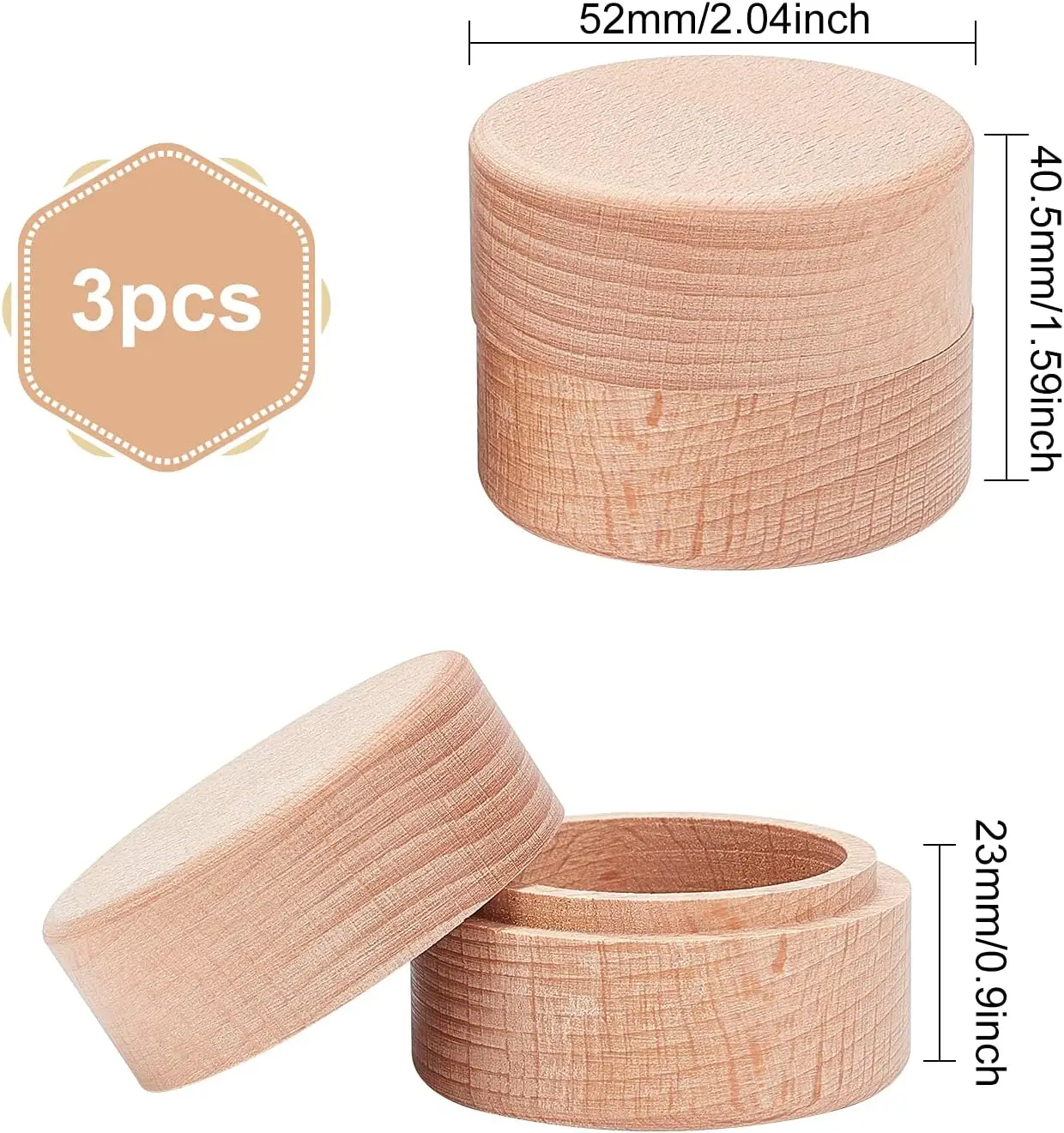 3pcs 2x1.6 Inch Mini Round Wooden Box Small Storage Wooden Box Wedding Ring Jewelry Boxes DIY Storage Trinket Bearer