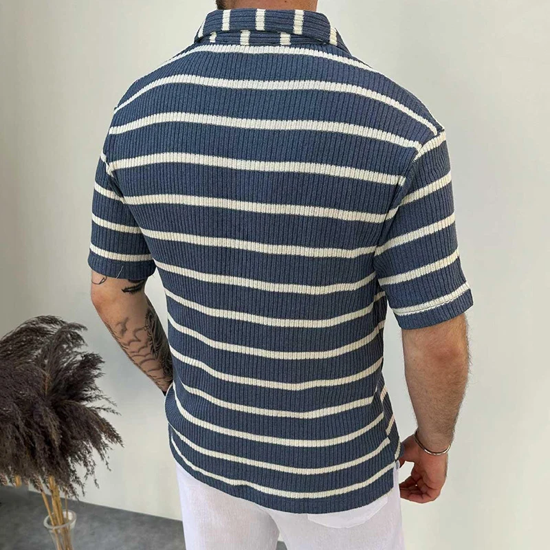 Knitting Mens Polo Shirt Stylish Striped Patchwork Polo Collar T Shirts Men 2024 Summer New Casual Breathable Short Sleeve Polos