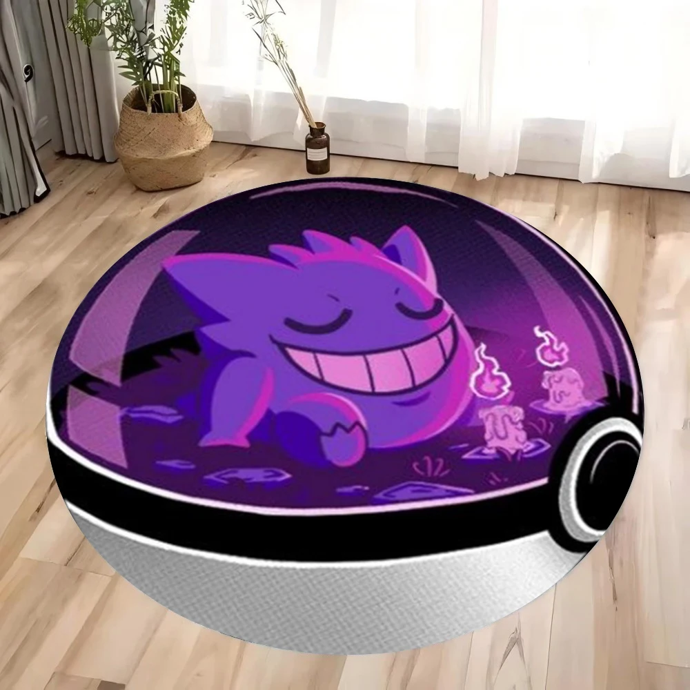 

MINISO &Pokemon Pikachu Gengar Print Round Rugs Room Floor Mats Non-Slip Living Room Rugs Washable Carpet for Home Decor Mat