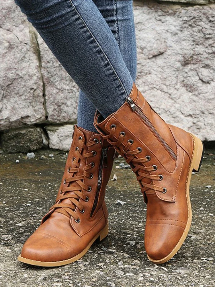 Bottes occidentales rétro pour femmes, grande taille 43, bottes de moto avec fermeture éclair, mi-mollet, courtes, nouvelle collection 2024