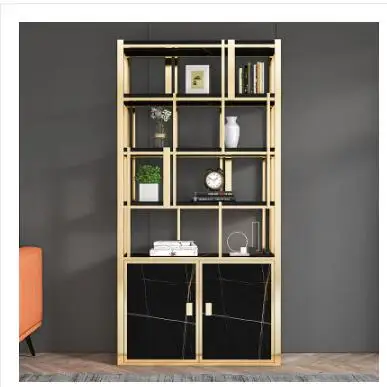 Stainless steel light luxury floor bookcase Nordic shelf