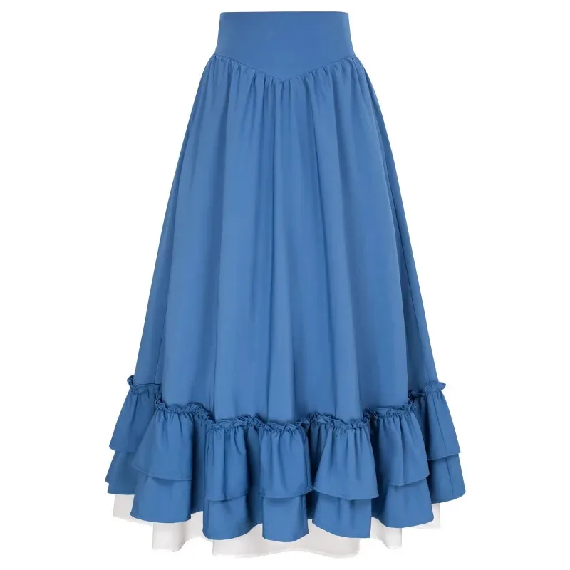 Zizi 2025 المرأة القرون الوسطى الرجعية تأثيري تنورة أنيقة المحكمة نمط مرونة عالية الخصر أداء زي المرقعة سوينغ كبير Se