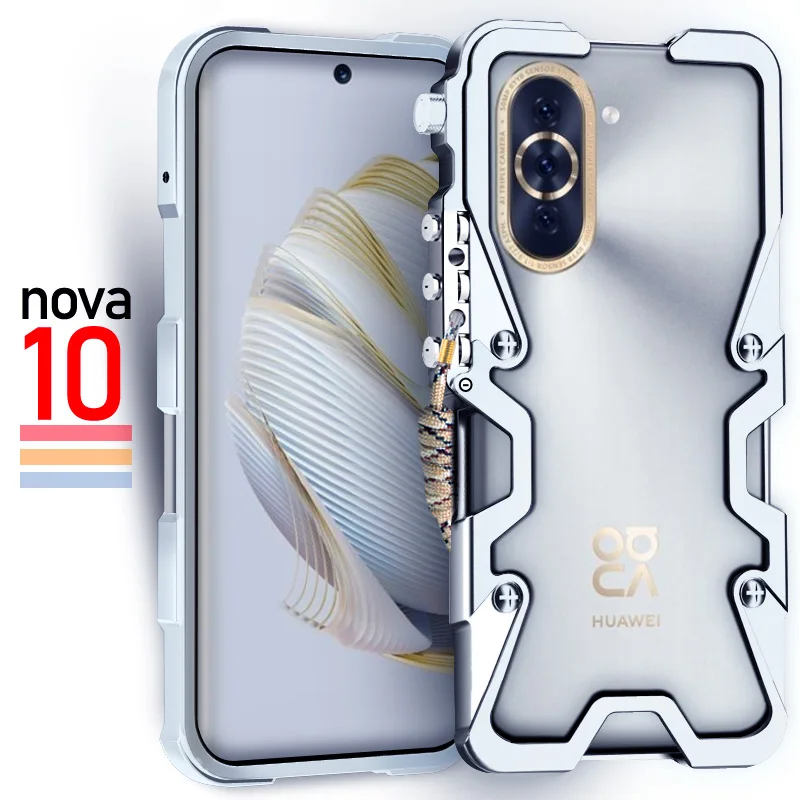 

Zimon Luxury Armor Metal Aluminum Phone Cases Bumper For Huawei Nova10 Nova 10 Pro Cover Mechanical Purely Handmade Skull Case