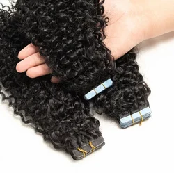 Curly Tape in Extensions Human Hair Remy Kinky Curly Tape in Extensions 14-26 inch Curly Hair Bundles 50G/20PCS/Pack #1B