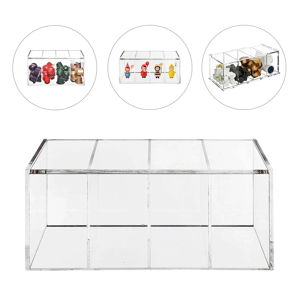 

Acrylic Storage Box 4 Compartment Coffee Capsule Organizer Gift Display Container For Tea Bags Sugar Packets With Cover