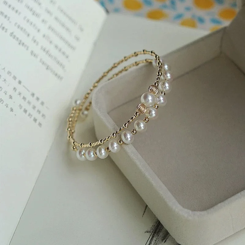 Double layer pearl bracelet with exquisite and high-end feel, gentle and versatile bracelet with a girl\'s temperament