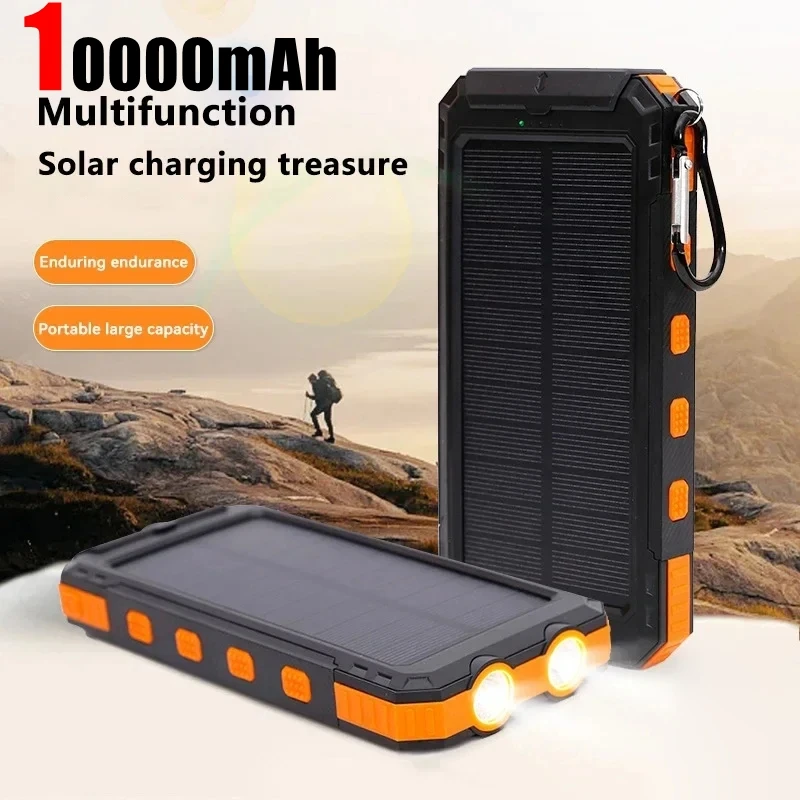 10000mAh Outdoor Large Capacity External Battery 2USB Solar Waterproof Flashlight Compass Mobile Phone Charging Accessories