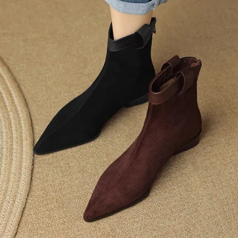 

Pointed Toe Women Heeled Ankle Boots 2025 Designer Elegant Shoes Fashion Suede Chelsea Short Boots Winter New Party Zapatillas