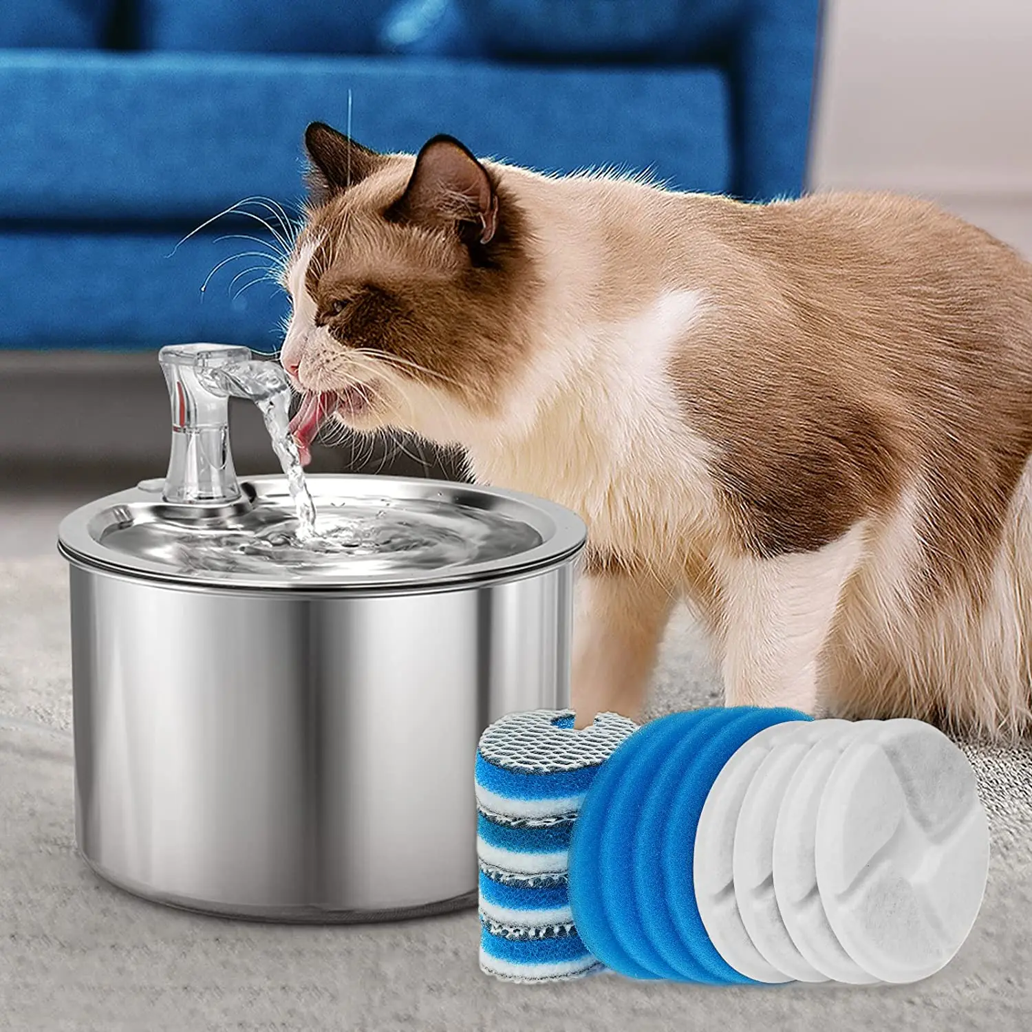 WF150 Cat Water Fountain 8D Filters Replacement for Stainless Steel Automatic Cats Feeder,67oz/2L Pet Fountain Filter,4 Pack