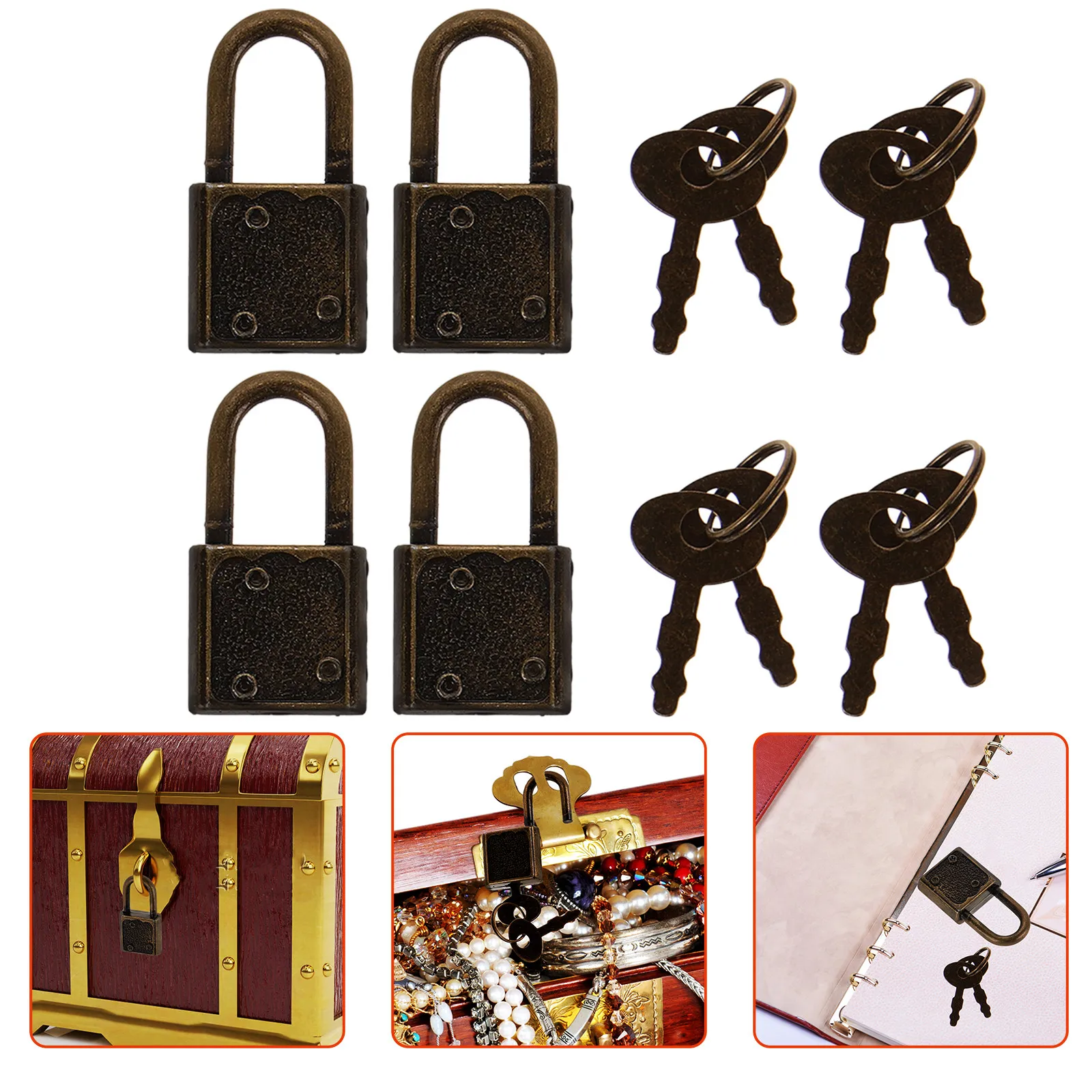 5Sets Exquisite Iron Padlock Set with Keys for Pirate Treasure Chests Jewelry Boxes Wooden Storage Cabinets Decorative