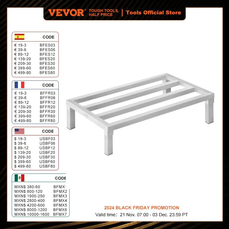 VEVOR 1800 lbs Aluminum Dunnage Rack Commercial Food 8” Off the Floor Rack All-Welded Storage Rack for Kitchens Garages Vehicles