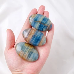 1PC Natural Crystal Blue Onyx Play Hot Compress Stone Ore Raw Polished Yoga Stone Handle Piece Decor Ornaments