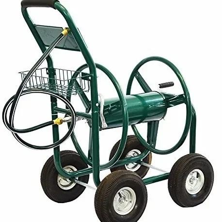 Green Hose Reel Cart with Wheels 300 Foot Capacity Outdoor Patio Garden Reel Rack