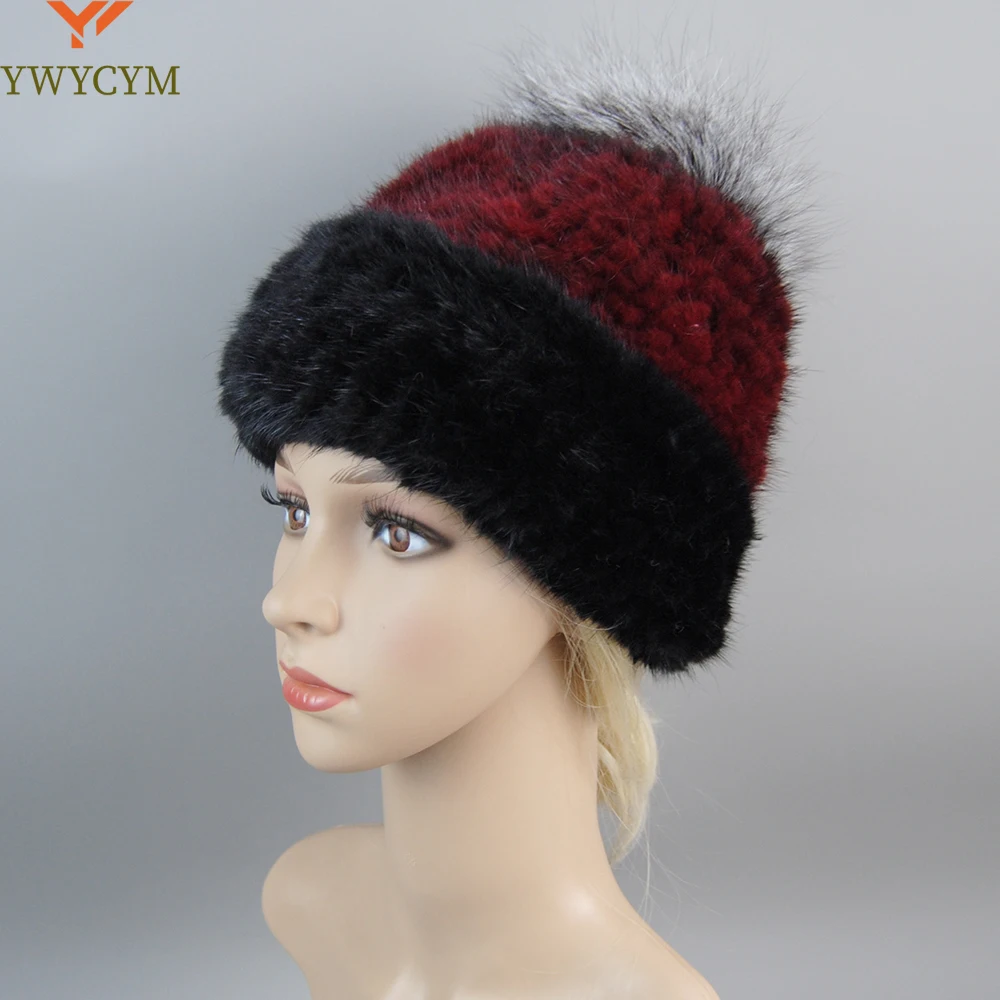 

Good Elastic Luxury Winter Women Warm Natural Mink Fur Hats Female Fur Hat Fashion Knitted Ladies Real Mink Fur Beanies Caps