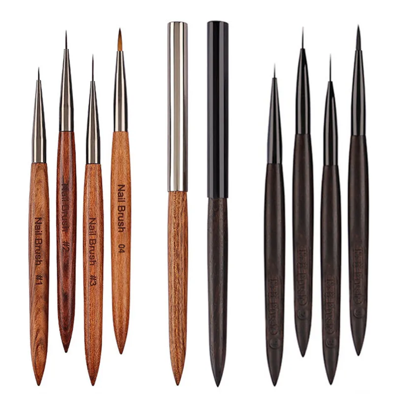 1/4 個白檀ハンドルネイルアクリルブラシ UV ジェル彫刻ペンブラシ液体粉末 DIY ネイル描画ネイルアートブラシ