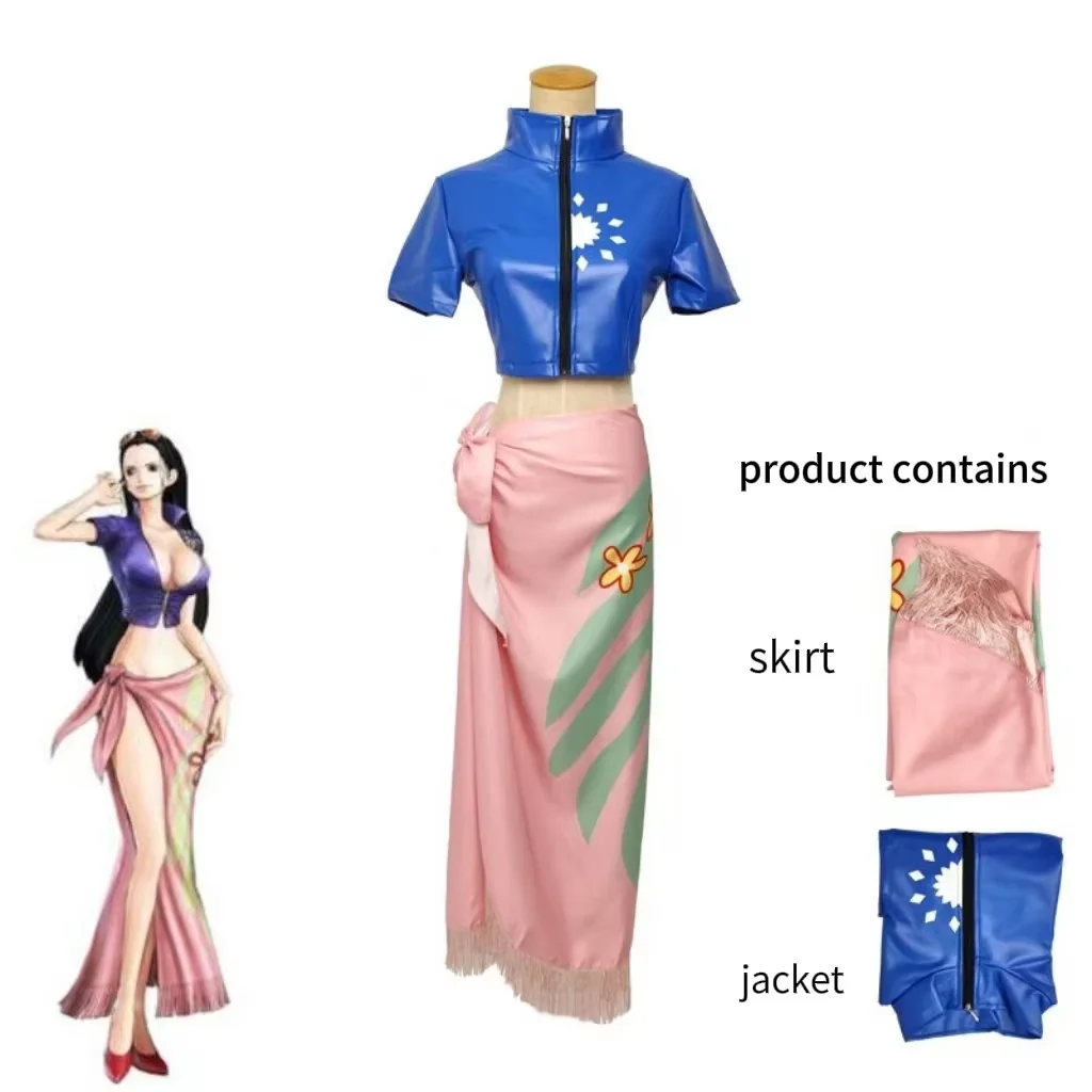 

Nico Robin Cosplay Costume Outfit Blue Top Pink Skirt Full Set For Women Comic Con Halloween Role Play Outfit