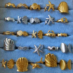 Fashion 5pcs/lot Marine Jewelry Sea Animals Conch Starfish Shell Rings Stainless Steel Rings Jellyfish Scallop Oceans Women Gift