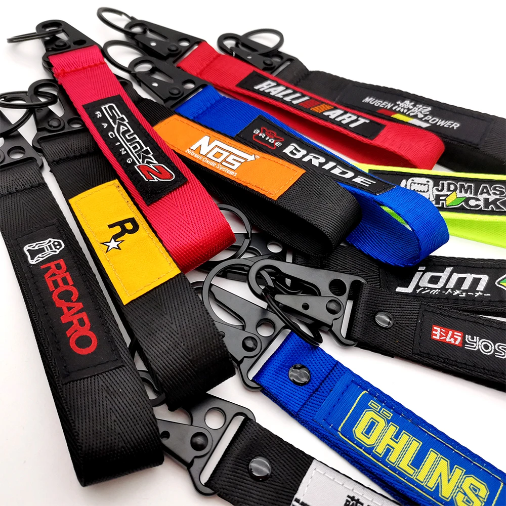 Jdm Car Keychain Wristband Nylon Keyring Key Tag for Yoshimura Suzuki Honda Toyota Subaru Nissan Mazda Men Auto Accessories