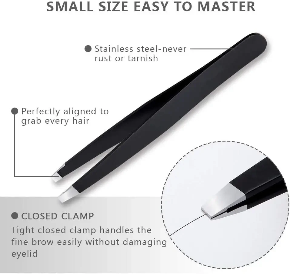 1/2/4PCS Stainless Steel Black Slant Tip Tweezers Eyebrow Trimmer for Ingrown Hair Nose Hair Facial Hair Blackhead Tick Remover
