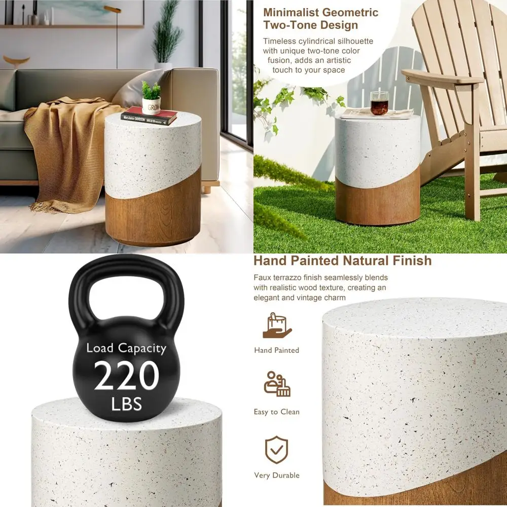 طاولة جانبية مزخرفة على الطراز العتيق مع حامل زراعة على شكل تيرازو صناعي ومظهر خشبي للاستخدام في النهاية بجانب السرير ومنضدة #1