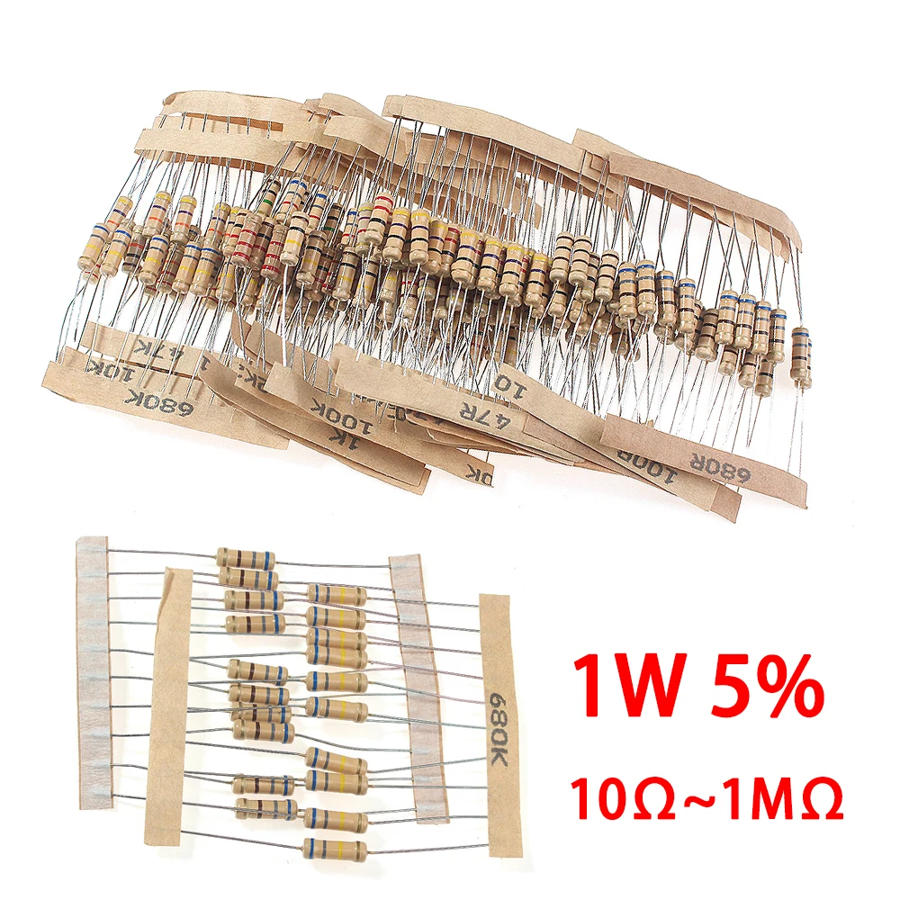 200Pcs 1W Carbon Film Resistor 5% Tolerance Kit - 10Ω To 1MΩ Assorted Resistance for Arduino/Raspberry Pi DIY Electronic Project