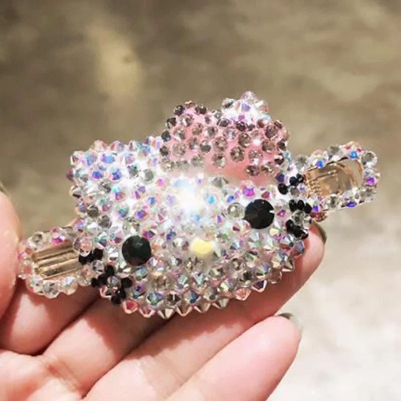 Cute Hello Kitty Hairpin Kawaii Pink Bow Anime Accessories Cartoon Full Diamond Side Clip Duck Beak Clip Girl Gifts Y2k Sanrio