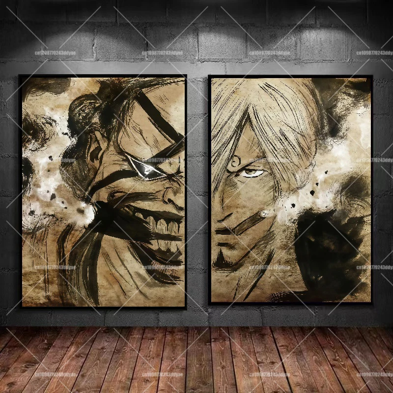

One Piece Anime Poster, HD Zorro, Luffy's Retro Ink Painting Art Painting, Latest Home Decoration, Wall Printing Canvas Painting