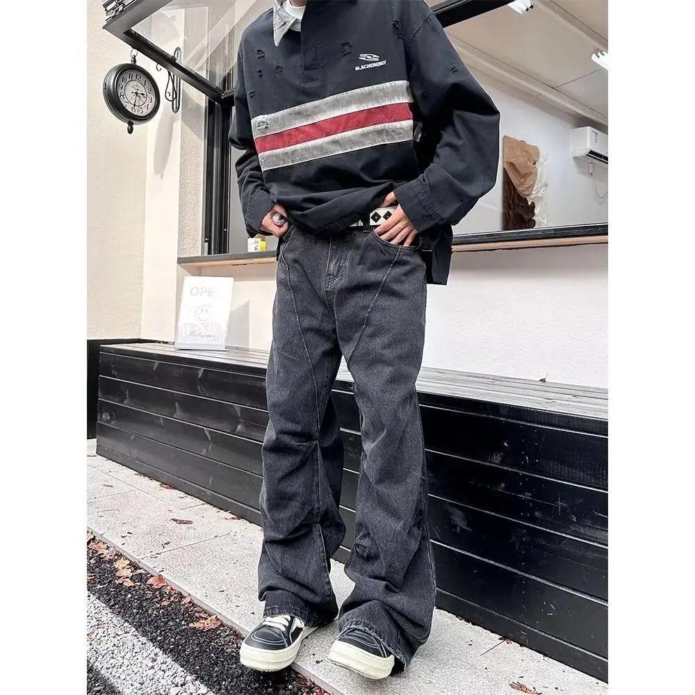 

American Vibe Heavy Du Waed Denim Jeans Men's Summer New Vintage Feel Micro Flare Elastic Pants Straight Leg mid Waist