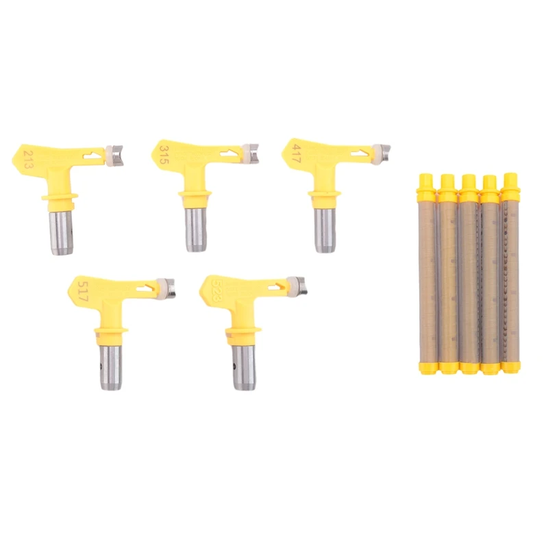 ABFB-5 Pieces Reversible Airless Paint Sprayer Nozzle Tips And 5 Pieces Airless Spray Filter Replace (213,315,417,517,523)