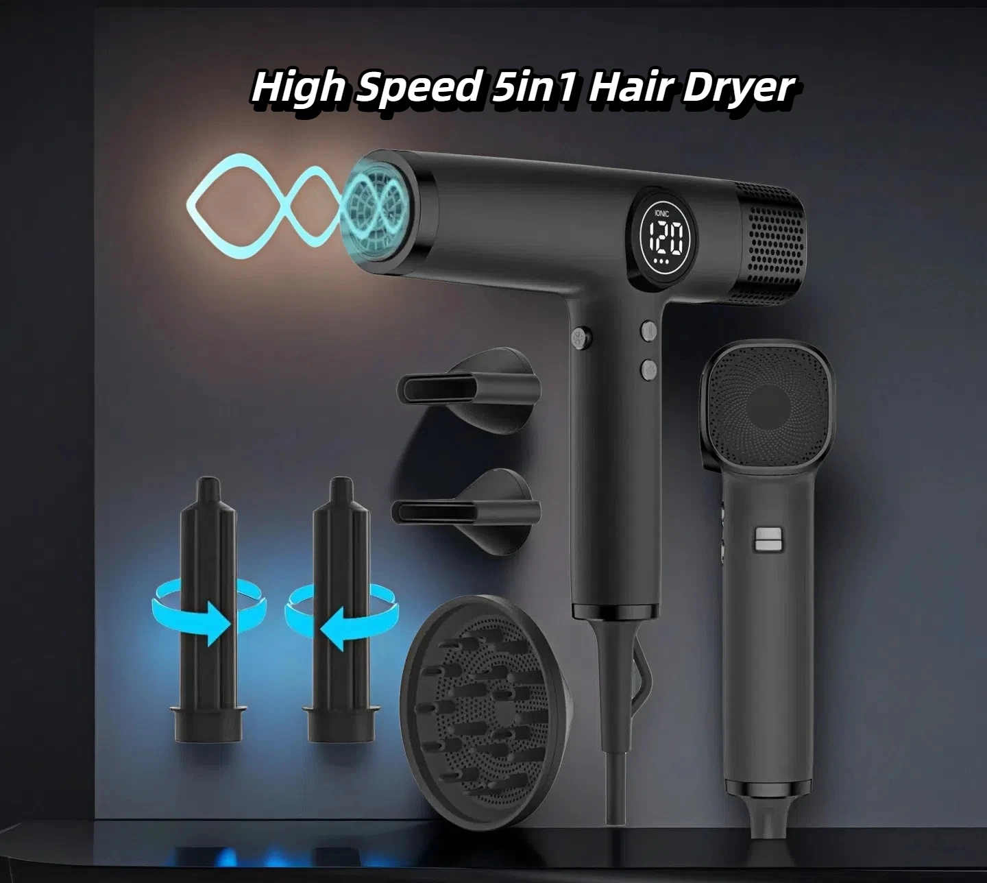 

Светодиодный дисплей, 1875 Вт, профессиональный фен, высокоскоростной, 110000 об/мин, бесщеточный двигатель для быстрого сушки, малошумный ионный фен