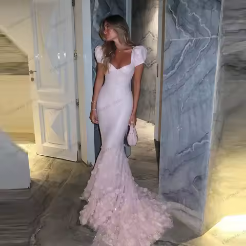 Gorgeous Prom Dresses Luxury Evening Dress Sequin Appliques Short Sleeves Mermaid Appliques Vestidos De Gala Customized 2025