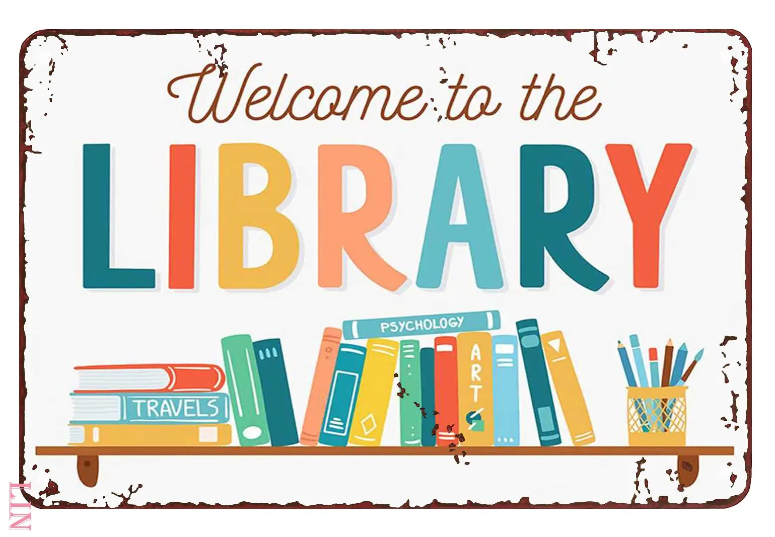 Welcome Sign for Front Door Porch Standing Library Canvas Welcome to The Library Book Lover Metal Signs Vintage Room Decor  sign