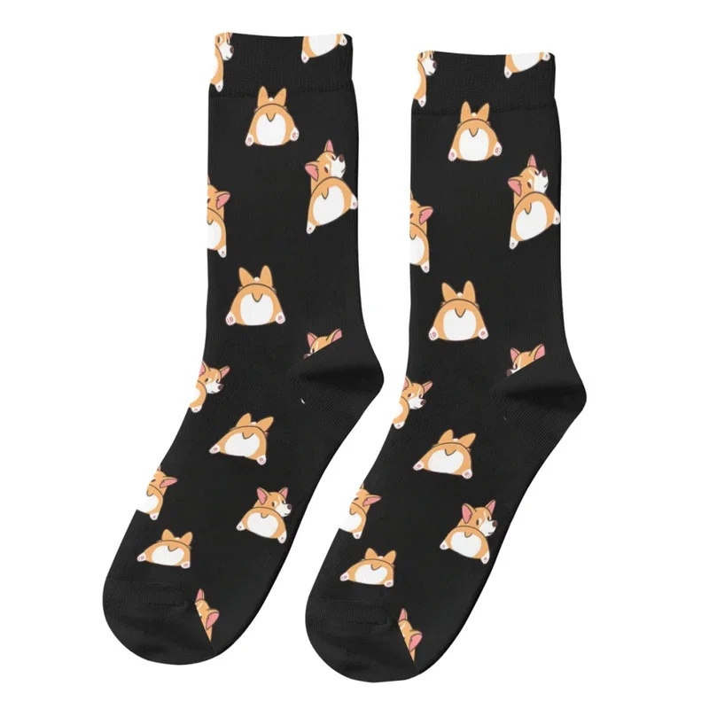 Y2K Vintage Butt Men'S Socks Corgi Dog Animal Unisex Novelty Pattern Printed Funny Crew Sock Gift