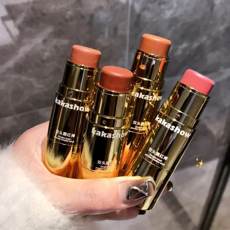 Esponja de Blush Stick Double-Ended, Clareamento Facial Suave, Creme Blush de Baixa Saturação, Pêssego Pink Cheek Tint, Cosméticos de Maquiagem Coreanos