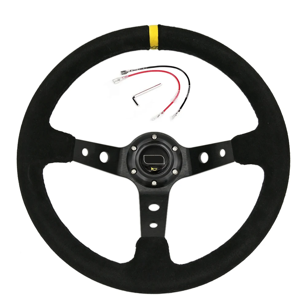

Racing Sport Steering Wheel 14inch Deep Corn Drifting 350mm Car Steering Wheel Suede Leather With Horn Button Dish 90mm OM23S0