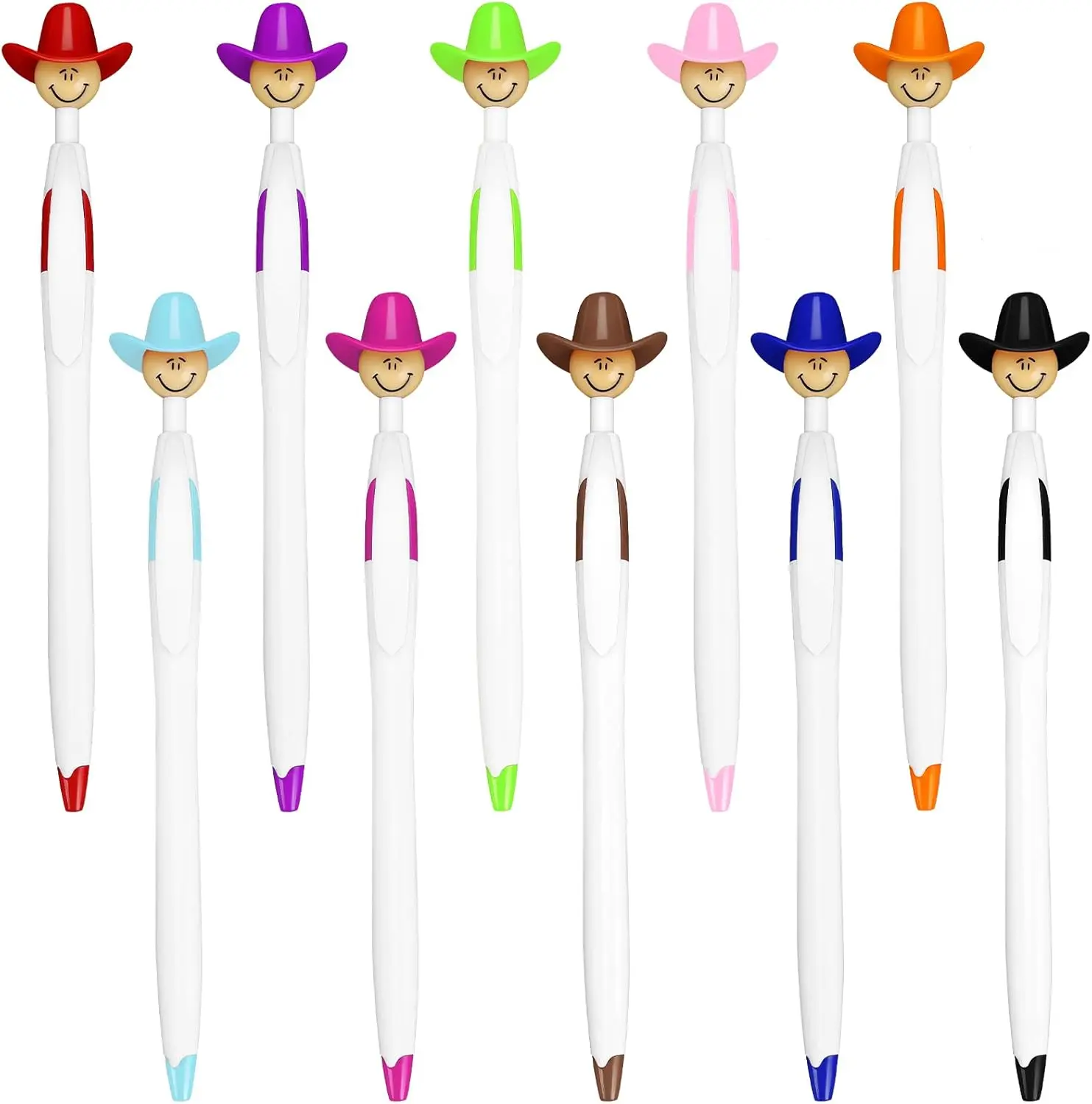 10 قطعة أقلام رعاة البقر مضحك الجدة قبعة رعاة البقر القلم السائبة قابل للسحب أقلام حبر جاف متعددة الوظائف الكرتون انقر توقيع القلم