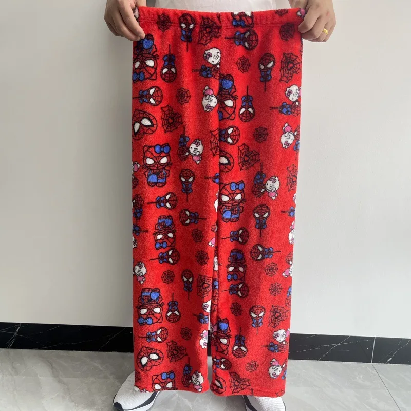 Cartoon Spider-Man Kt Flanel Dwarsliggers Pyjamabroek Katoen Fluweel Losse Pyjama Lange Broek Dames Heren Slapen Vrijetijdskleding